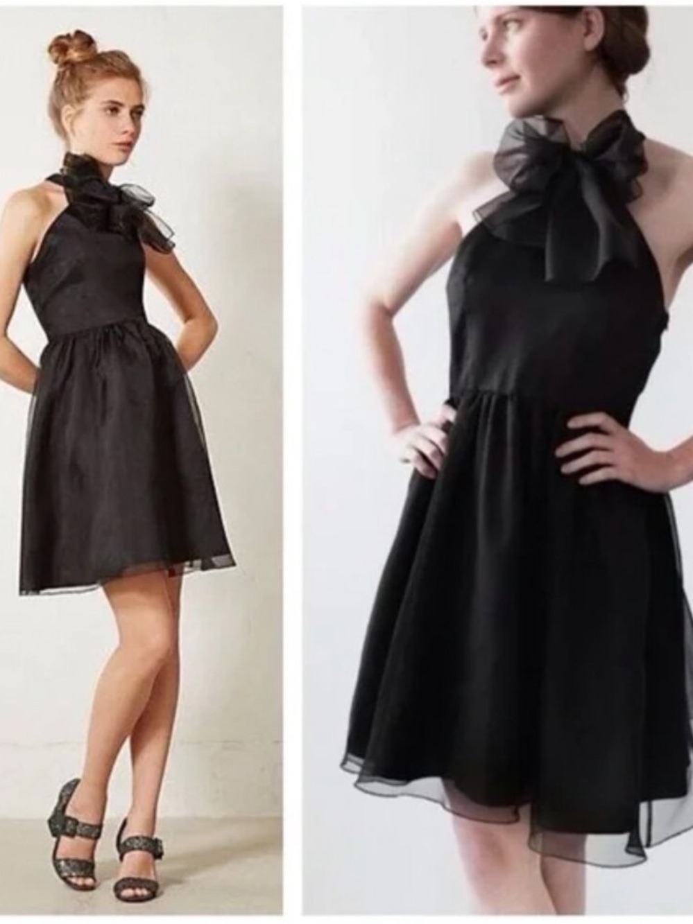 Anthropologie Alexandra Grecco Black Amalie Silk Mini Dress Organza Neck Bow